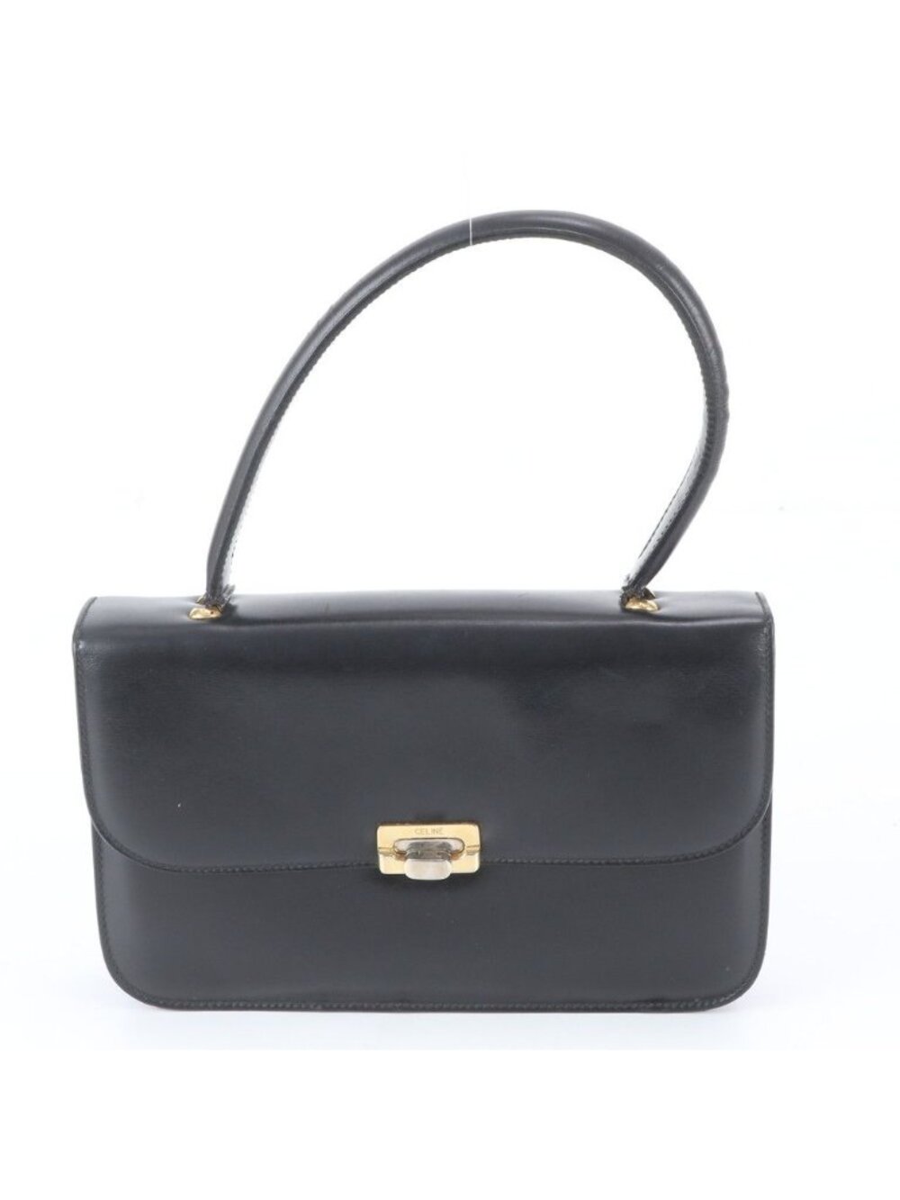 Celine Vintage Leather Handbag Tote One Handle Black